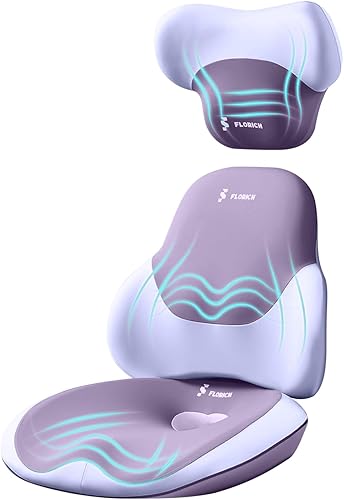 FLORICH Cojín de asiento y almohada de apoyo lumbar para silla de oficina, almohada para reposacabezas de cuello de automóvil, 100% espuma