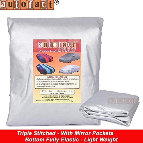 Image of Autofact Car Body Cover with Mirror Pockets Compatible for MG Astor (Triple Stitched, Bottom Fully Elastic, Silver)