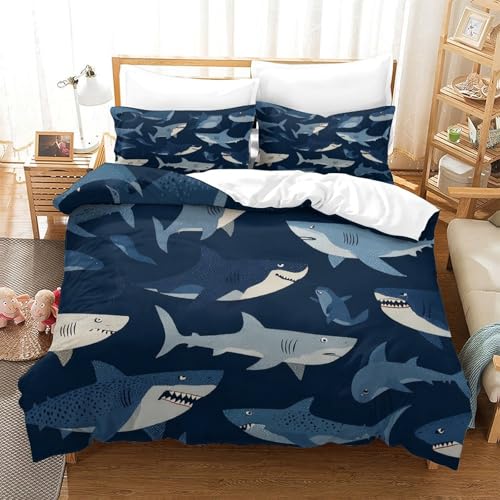 Fini les draps rêches : housse de couette requin microfibre douce 200x200cm