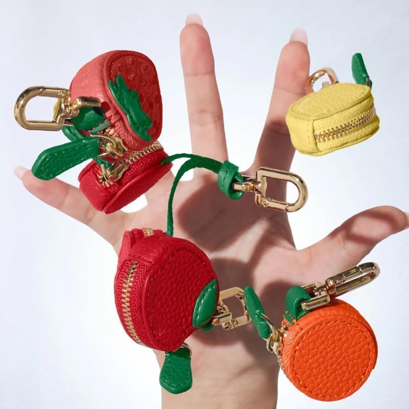 Cute Strawberry Leather Bag Charm Y2k Keychain with Zipper Preppy Purse Charm Cutecore Accessories Aesthetic Stuff Fruit Charm coin purse (Orange)4