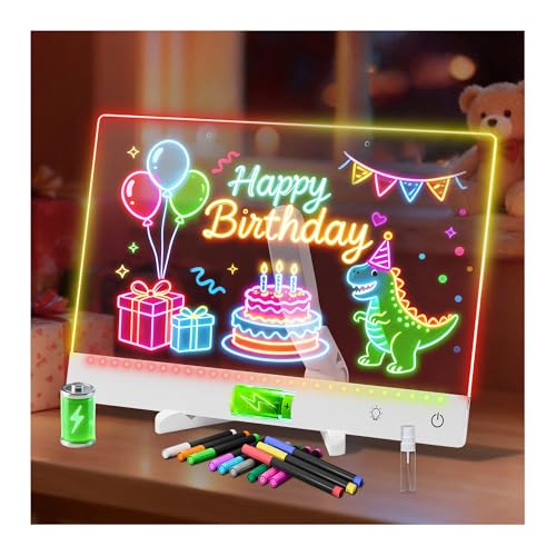 Rechargeable Lumi LED Drawing Board with 12 Markers,13.7"x10"LED Note Board