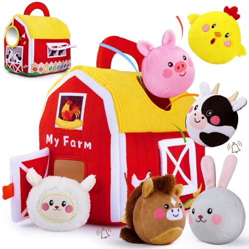Image of teytoy Baby Toys for Newborn 6-12 Months, Soft Barn with 6 Stuffed Farm Animals Playset for Toddlers Boys Girls 1-3 Years Baby Sensory Toys Birthday Easter Basket Stuffers Christmas Gifts