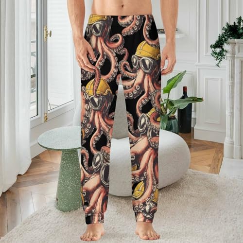 Vintage Octopus Workers Men's Pajama Bottoms Sleep Lounge Soft Comfy Pants Sleepwear2