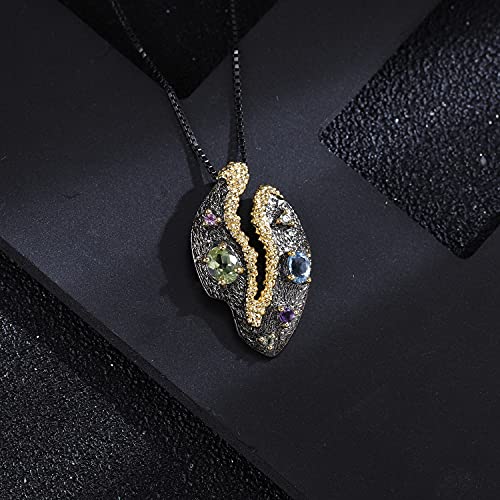 Kemstone Designer Gemstone Necklace S925 Sterling Silver with Natural Peridot/Amethyst/Topaz Pendant,18"3