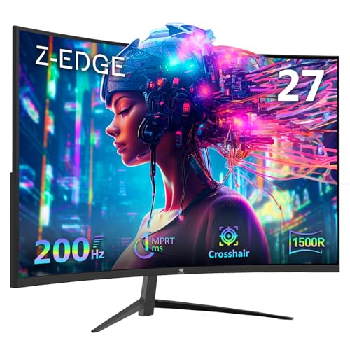 Z-Edge Monitor Pc Gaming Curvo 27'' 200Hz, 1ms, FreeSync, Schermo FHD 1080P con DP Cavo, 350cd/m², 1500R VA Senza Cornice, HDMI2.1 & DP1.4, VESA, sRGB 99%, 178°Angolo Visione, Inclinazione Regolabile