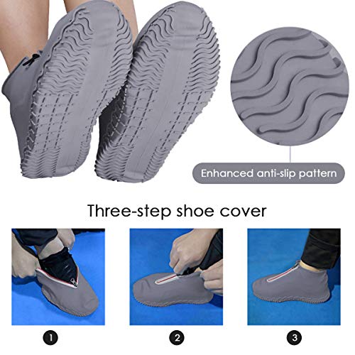 Wallfire 1 Pair Waterproof Shoe Covers Reusable Folding Not-Slip Silicone Rain Shoe Covers With Zipper Outdoor Shoe Protectors - Grey Xl #TOP3
