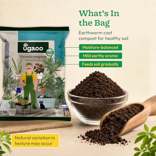 Image of Ugaoo Organic Vermicompost for Plants 10 Kg | Pure Earthworm Compost Manure Rich in NPK & Micronutrients | Natural Plant Food for Indoor, Outdoor Flowering & Home Garden | Sterilized and Odour-Free
