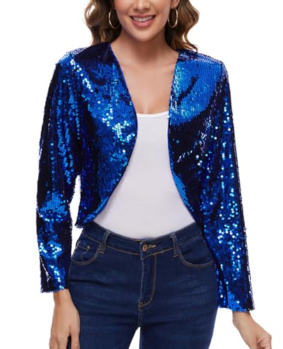 Image of MINTLIMIT Women's Sequin Shrug Bolero Long Sleeve Open Front Party Sparkly Cropped Cardigan Glitter Shiny Jackets