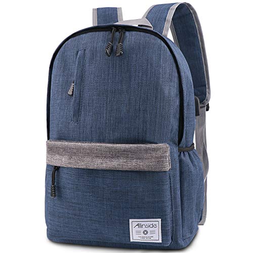 Preisvergleich Produktbild Allinside Rucksack Klassischen Schulrucksack Studenten Laptoprucksack mit USB Ladeanschluss und Kopfhörerbuchse, Reisen Daypack für 15 Zoll Laptops, Blau