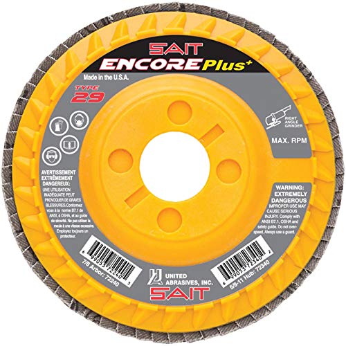 United Abrasives SAIT 72240 4-1/2x7/8 Encore Plus Type 29 No Hub General Purpose Zirconium Flap Discs 60 Grit, 10 pack