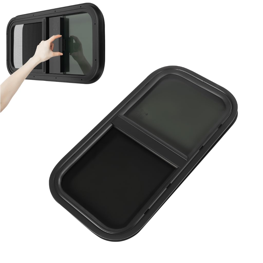 Fenêtre latérale de caravane 700 x 400 mm avec moustiquaire, fenêtre coulissante teintée en aluminium trempé de sécurité, pour camping-car, caravane, camping-car (noir)