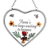 Stained Glass Suncatcher For Windows Nana`s Heart Nana`s Suncatcher with Pressed Flower Heart - Heart Suncatcher - Nana`s Gifts Gift for Nana's Day (4.54.5)