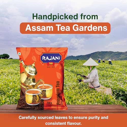 Image of RAJANI Premium Dust Tea Powder (500gm), Organic Kadak Chai Patti From The Fields Of Assam With Strong & Refreshing Aroma, Long Traditional Chai, No Flavors Added, CTC Process Black Tea