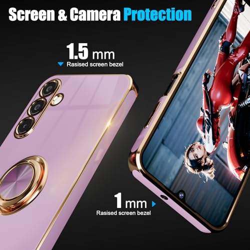 Yuanming IP-13CX For Galaxy A15 5G Phone Case,+Screen Protector,With Magnetic Kickstand,Built-In 360° Rotation Ring Holder,Plating Gold Edge Slim Soft Tpu Shockproof Protective Case thumb #1