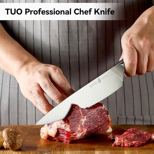 Image of TUO Chef Knife, 8 inch Sharp Kitchen Knife with Pakkawood Handle, High Carbon Steel, Professional for Chopping & Dicing, Gift Box - Fiery Phoenix Series