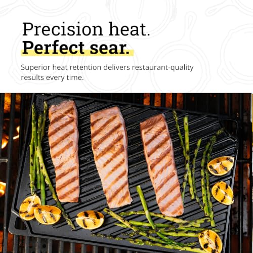 Image of Lodge Reversible Cast Iron Grill /Griddle Pan XL, 16.75 x 11.5 Inches | Dual-Sided Double Burner Griddle for BBQ, Eggs, Pancakes & Burgers, PFAS-Free, Flat Top Cookware, Made in USA