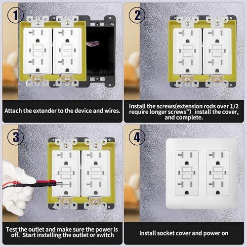 1/2” Double Gang Receptacle Outlet Box Extenders,Include 24Screws(6-32 x 1.25),Yellow Electrical Outlet Extender for Electrical Outlet Box & Electrical Outlet Switches,6Pack