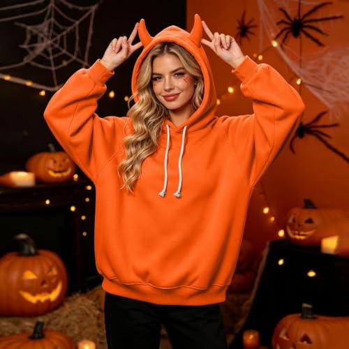 Elneeya Oversized Hoodies for Women Cute Devil Horns Office Fall Sweatshirt - image 2