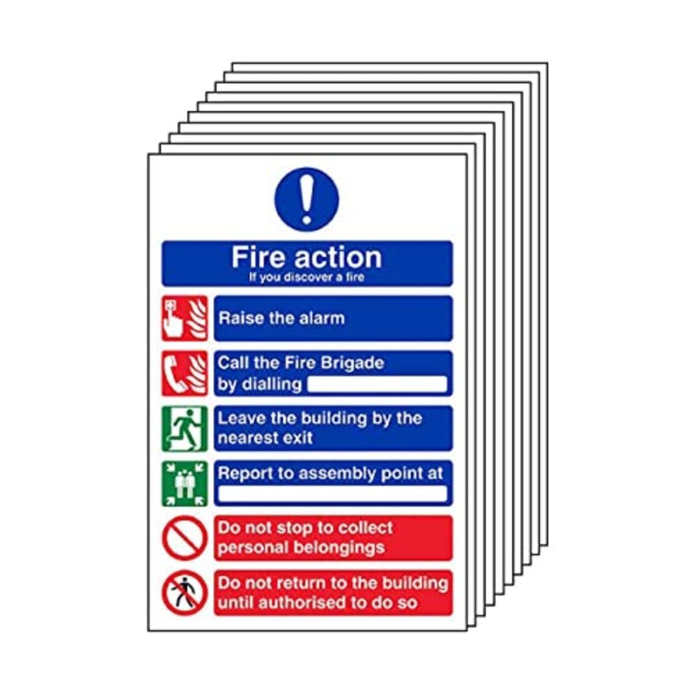V Safety Fire Action - A4 General Fire Action 6 Message - 210 x 297mm - Pack of 10