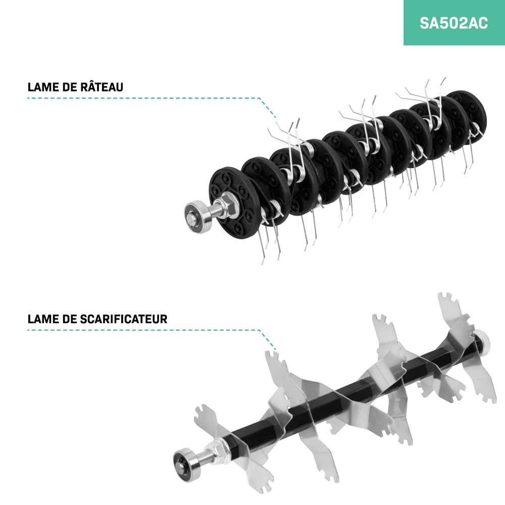 VONROC Scarificateur - Aérateur - 1500W - largeur de coupe 36 cm - 5 réglages : 4 réglages de profondeur de coupe (12/9/6/3 mm) + 1 mode transport (+10mm) - bac de ramassage 45L inclus