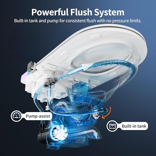 Image of DeerValley Artistic Smart Toilet, Auto Open /Close, Quiet 1000g MaP Auto Dual Flush, Foam Shield, Pump-Assisted, ADA Height, One-Piece Toilet with Adaptive Temperature Control for Seat, Water and Dryer