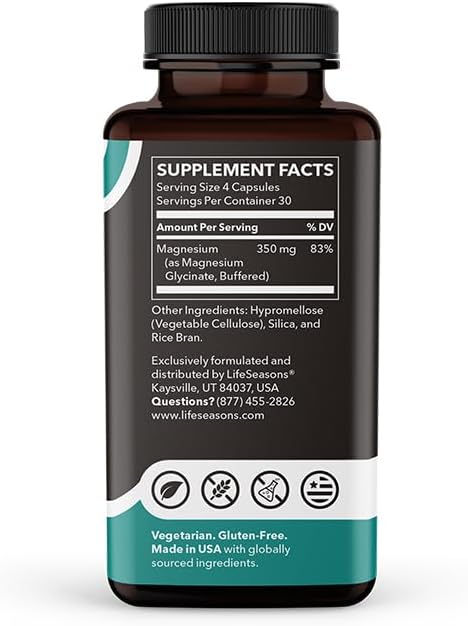 Miniatura 2 de LifeSeasons Glicinato de magnesio 350 mg - Suplemento de magnesio altamente absorbible para apoyar el sueño, el estado de ánimo tranquilo y la