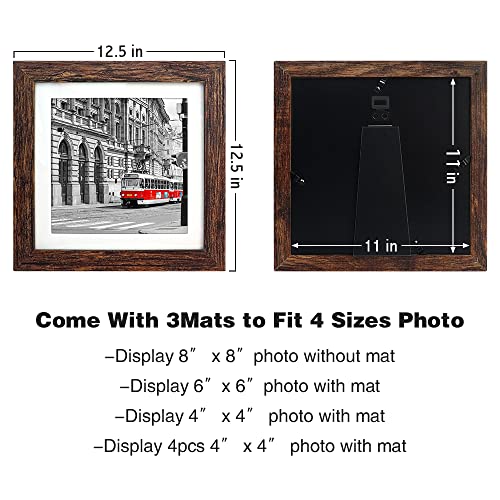 11X11 Square Picture Frames, 4 Pack Display Pictures 8X8/6X6/4X4 With Mat Or 11X11 Without Mat Hanging And Tabletop Wood Grain Photo Frame For Weddings Portraits Artwork Wall Mounting Decor #TOP2