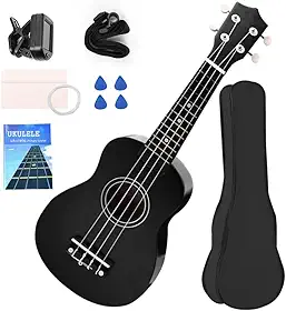 Ukulele 21 Polegadas, Acústico Soprano, Violao Acustico, Kit Ukulele 21 Polegadas, Ukulele Concert, Violão Iniciante, Com Afinador Capa 4 Palhetas Corda Reserva e Manual, Ukelele