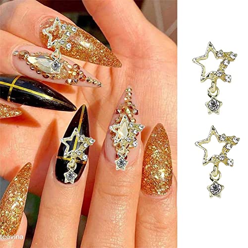Crystal Alloy Star Nail Charms Stars Crystal Nail Gems For Acrylic Nails 3D Stars Nail Art Charms Nail Rhinestones Silver Gold Star Design Nail Jewels Flatback Nail Charms For Diy Crafts Nail Supplies #TOP5