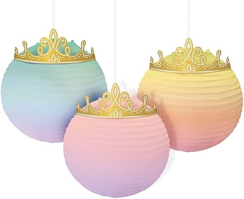 Disney Princess - Faroles colgantes de papel encantadores – 12.5 x 9.5 pulgadas (paquete de 3) – Decoración colgante adornada de tiara, perfectas