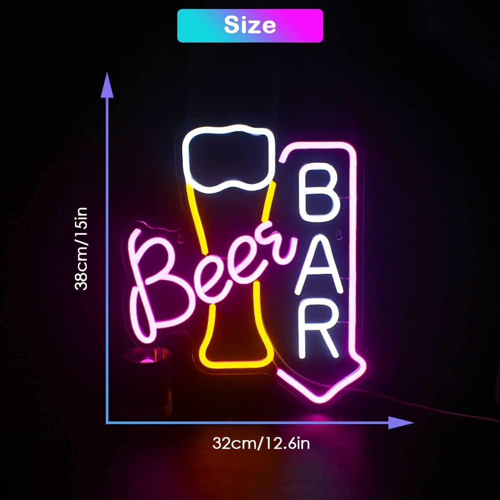 Beer Bar Neon Sign Led Neon Lights For Wall Decor USB Powered Light Up Bar Signs For Home Bar Store Restaurant Man Cave Decor Cafe Bistro Club Party Gift - Image 2