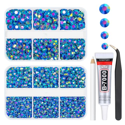 qiipii Royal Blue AB Resin Rhinestones w B7000 Jewelry Glue for Bedazzling Crafting Dark Blue Flatback Stones 3mm 4mm 5mm 6mm Diamonds Gems Charms for Nails Face Eyes Makeup Body Tumblers Crafts Shoes