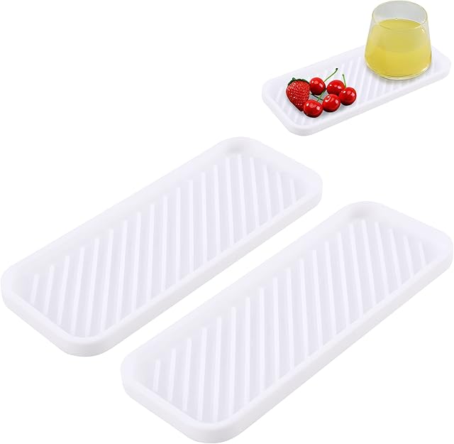2 PCS Silicone Sink Tray, Kitchen Sink Tray Organiser, Silicone Kitchen Drying Mat for Kitchen, Bathroom, Counter (White)
