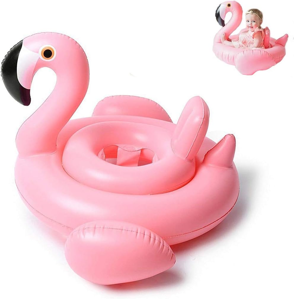 Loveyikee Pink Flamingo White Swan Baby Swim Ride-On Float Swimming Pool Toys Inflatable Swimming Ring for Kids Perfect for Summer Play Pool Toys for Baby (Pink Flamingo)