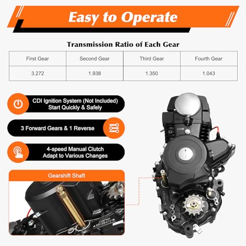 125CC 4-Stroke Semi Auto Engine Motor Kit, ATV Quad Engine Motor Complete Kit, 4 Speed Motorcycle Engine with Reverse Electric Starter & Single Cylinder Air-Cooling for Go-Karts ATVs