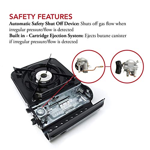 Gas One Gs-3800Df Dual Spiral Flame 11,000 Btu Portable Gas Stove With Heavy Duty Clear Carrying Case, Csa Listed , Black #TOP2