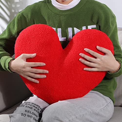 Cute Heart Plush Pillow 14 X 17 Inch Fluffy Heart Shape Cushion Toy Throw Pillows Stuffed Heart Plushie Decorative Back Cushions For Kids Friend Girl Valentine's Day Gift Fit For Bedroom (Red) #TOP5