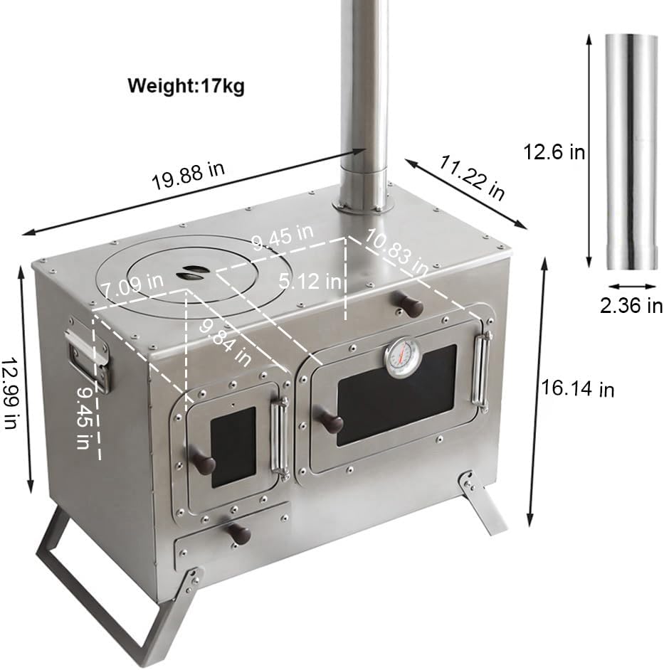 Large Outdoor Camping Stove Portable Tent Stove With Chimney Pipe Camping Accessories Backpacking BBQ Hiking Picnic Outdoor Cooking Tools