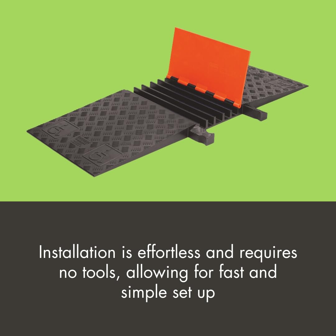 Checkers 5 Channel Low Profile Drive Over Cable Protector with Built in ADA Compliant Ramp, Heavy Duty Loads up to 68,000 Pounds, Polyurethane Construction, Black/Black, GD5X75-B/B