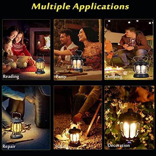 Rechargeable Camping Lantern, LED USB Retro Tent Lamp Ultra Bright Protable Emergency Light with Power Bank Water Resistant Camping Lights for Garden, Hiking, Fishing, Power Cuts (Green)