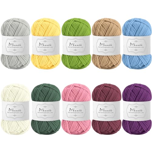Maxee Häkelgarn 500g (50g*10 Farbe), Acryl Wolle Zum Stricken, Garn zum Häkeln und Stricken, Hand Knitting Yarn Set, Handstrickgarn Baumwollgarn für Häkeln, Wolle zum Stricken und Kunsthandwerk