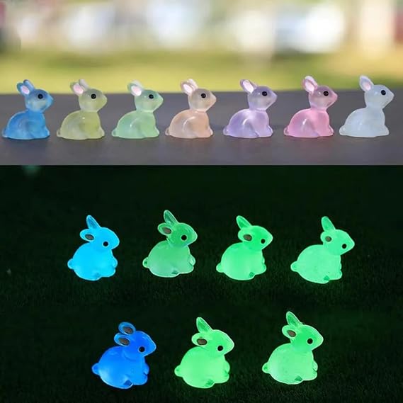 Chocozone Pack of 20 Cute Rabbit Miniatures Garden Decoration Gifts Home Decor Garden Decor (Luminous Rabbit)