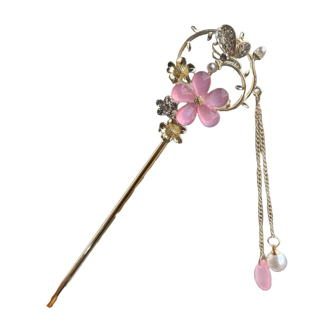 ZEELPETAL Retro Style Elegant Temperament Handmade Flower Tassel Metal Hair Pin/Juda Stick/Bun Stick/Bun Pin | Hair Accessories For Women Wedding & Party Hairpin (MULTICOLOR)