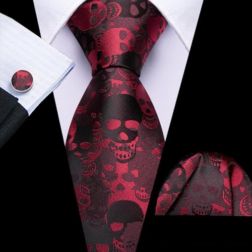Image of Barry.Wang Man Tie Sets Skull Ties Animal Extra Long Necktie Silk Woven Handkerchief Cufflinks Festival Party Gift