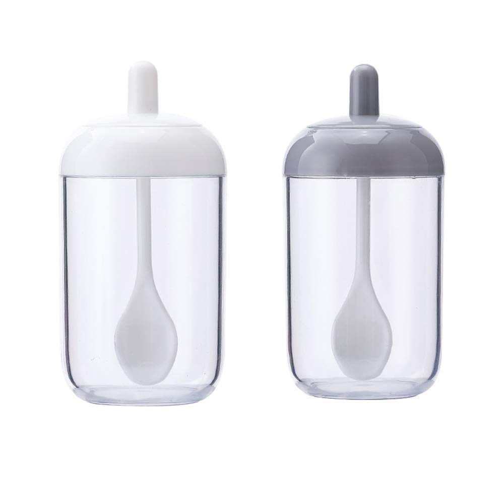 2Pcs Seasoning Storage Container Food Jar with Lid and Spoon for Kitchen Storage for Sugar, Seeds, Salt, Pepper, Spices