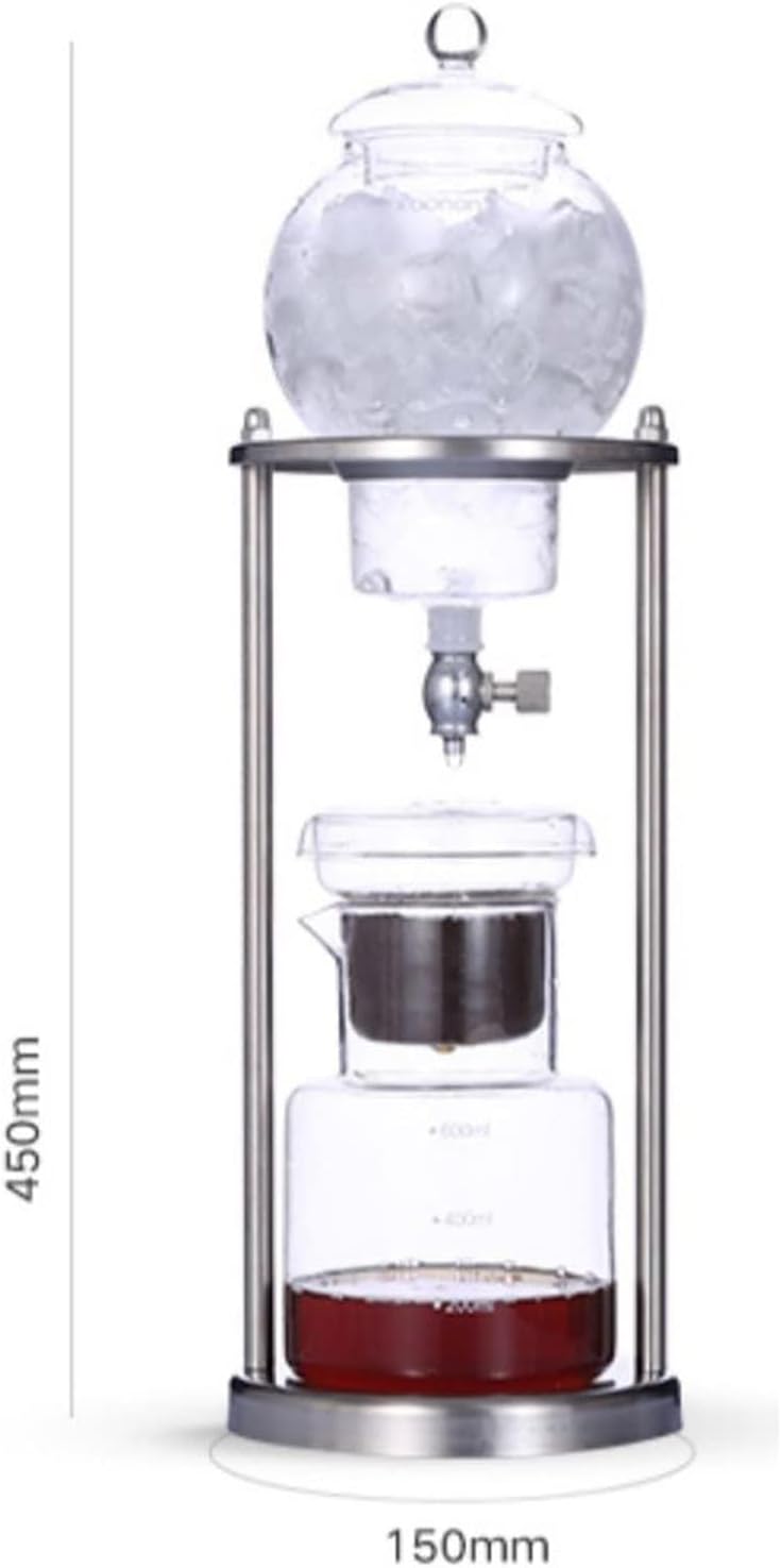 Cold Brew Coffee Maker,Coffee Cooler,Ice Cold Brew Dripper Coffee Maker in Stainless Steel and Borosilicate Glass,Ice Coffee Machine Cold Brew Dripper