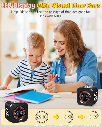 Image of Digital Pomodoro Timer Cube 5 /10 /25 /50min, Visual Productivity Flip Timer for Kids Classroom Desk, Custom Countdown, Silent and Sound Mode for ADHD Study Work Game Kitchen (Black)