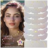 Glitzer Freckles Tattoo Set – 14 Stück Gesichtstattoos mit Gold & Holografischem Glitter,Fake Freckles Aufkleber wasserfest,Festival Tattoos für Erwachsene,Stern Herz Temporäre Tattoo Make-Up Zubehör