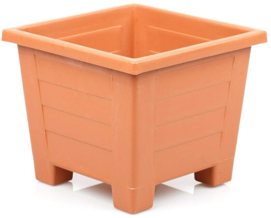 Tamersgifts Large Square Garden Planter Plant Pot Plastic Trough Raised Planter (Terracotta, 31cm Diameter x 24cm Height)