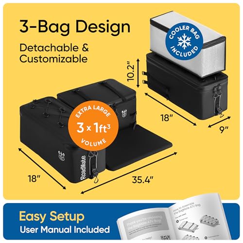 Bolsa de almacenamiento multiusos para cuatrimoto | 3 bolsas acolchonadas y reforzadas de 18x9x10.2 pulgadas cada una | Accesorios esenciales para cuatrimoto con respaldo para asiento trasero | Modelo RRM-FATVB-001_N miniatura 6